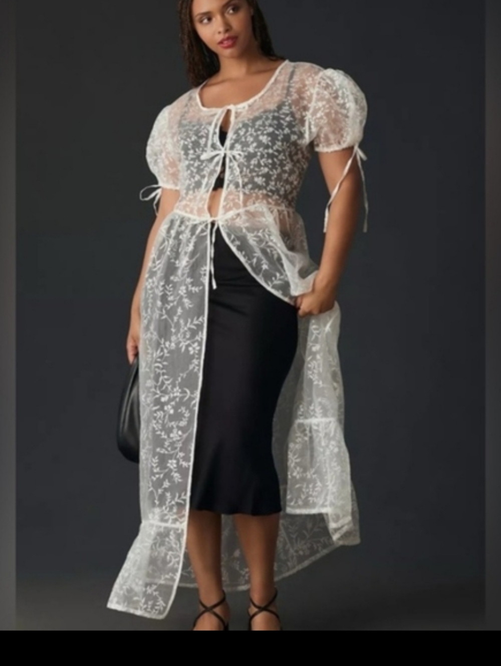 Anthropologie White‎ Organza Maxi Dress Floral Lace Sheer Duster XL NEW bride